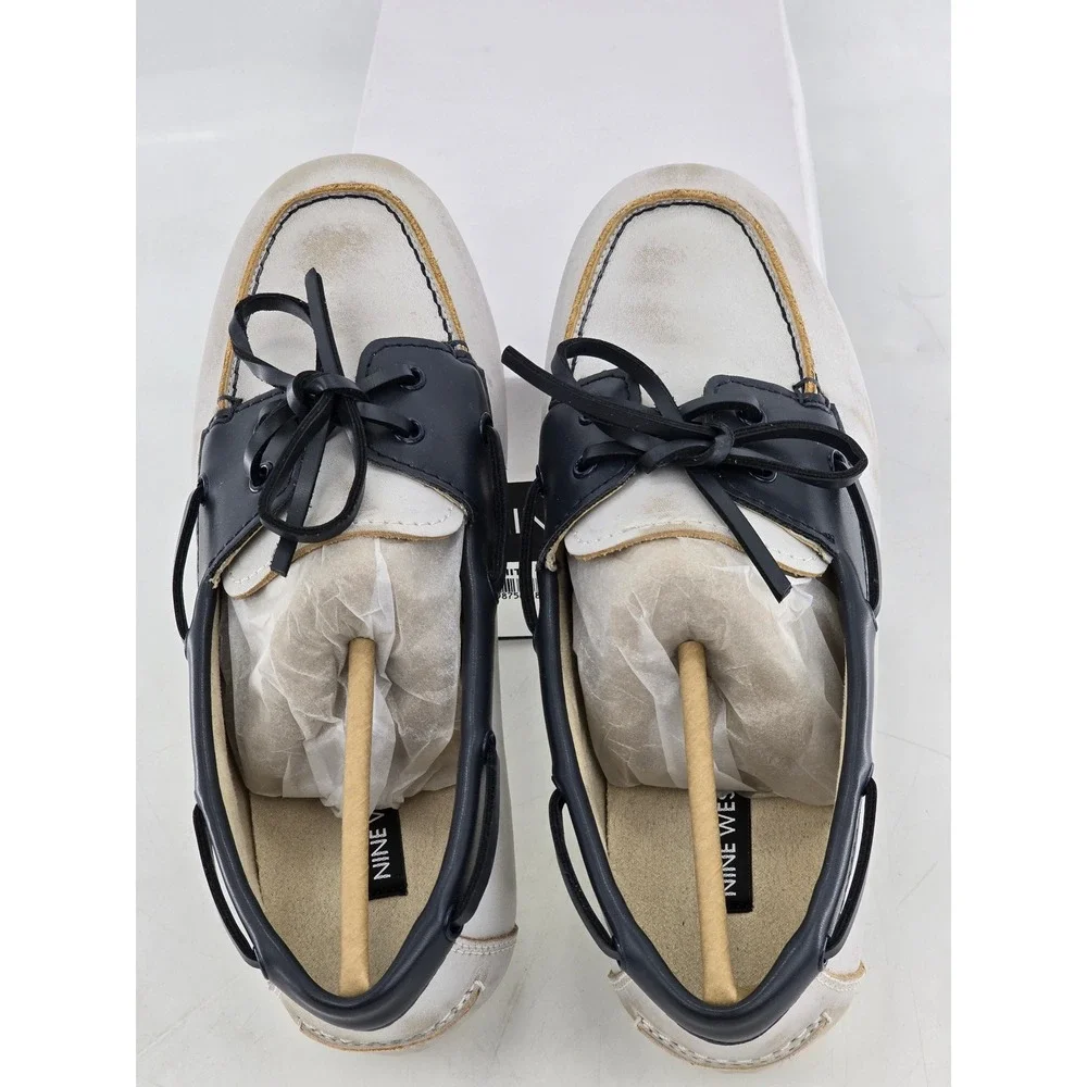 Nine West Yacht Boat Shoes Womens 7 White Navy Leather Moccasins - New